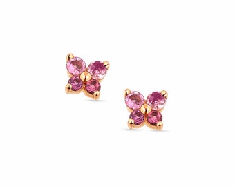 Pink Tourmaline Butterfly Stud Earrings