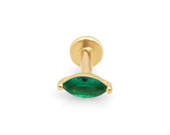 14k Solid Gold Emerald Marquise Cartilage Stud Earrings Piercings Jewelry Tragus Earring Piercings for Men May Birthstone Gemstone Earrings