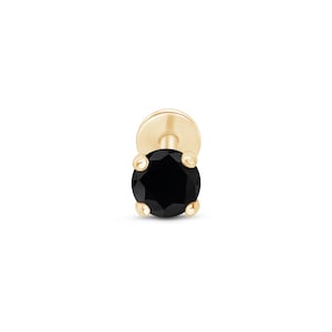 Men's Black Diamond Flat Back 14K Gold Earring, Yellow Gold Piercing Stud for Cartilage, Hypoallergenic Gold Earring Gift For Him Birthday