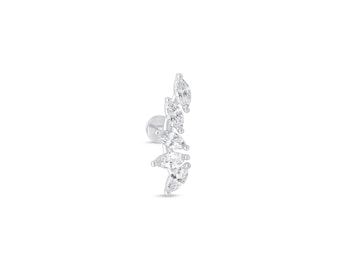 Orecchini A Perno Donna Fiore Oro Bianco 14K - Zirconi Cubici, Ipoallergenici, Regalo Per Fidanzata O Mamma, Confezione Regalo