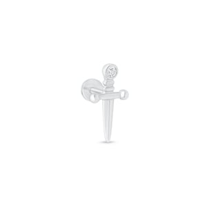 Men&#39;s White Gold Sword Earring, 14k Flat Back Stud, Tiny Stud Earring, Gift for Men, Best Friend Gifts, Minimalist Earring, Hypoallergenic