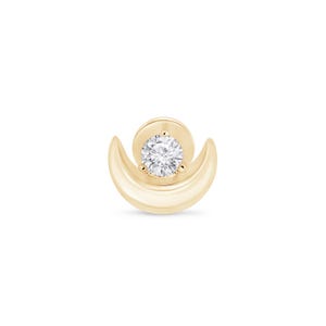Genuine Diamond Celestial Moon Stud, Helix Earring Screw Back, Cartilage Flat Back Piercing, 14k Solid Gold Jewelry Gift For New Mom/Grandma