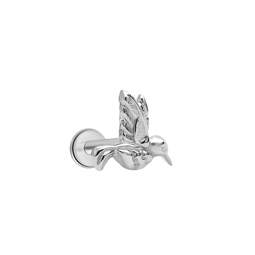 Hummingbird Flat Back Earring 14k White Gold Earring Women Helix