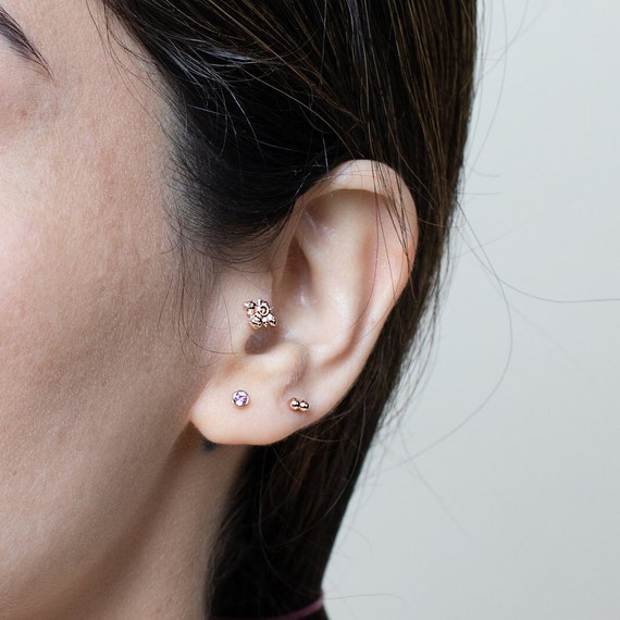 Gemstone Spike Helix Earring | 14K Gold Flat Back Piercing Studs 6.5mm