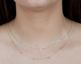 Collana girocollo a sfere in oro 14 carati, 45 cm, gioiello delicato da indossare a strati.