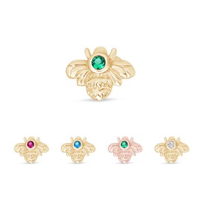 14K Solid Gold Bumblebee Cartilage Flat Back Earring, Hypoallergenic 18G Helix Piercing Stud, Threaded Earring Jewelry, Holiday Gift for Her