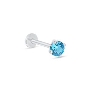 Blue Topaz Cartilage Stud Earring, 14K Gold Tragus Piercing Jewelry, Small Minimalist Piercing Stud, Gold Gift for Him, Dad, or Wife