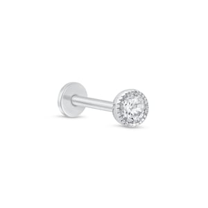 Solid Gold Milgrain Cartilage Stud Earring 14K Gold Helix Ear Piercing Hypoallergenic Internally Threaded CZ Stud Earring for Sensitive Ear