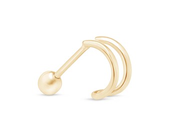 Solid Gold Ear Cuff Hoop | Minimalist Cartilage Huggie for Lobe & Helix, | Gift for Sister, Her or Grandma | 14K Gold Curved Earring