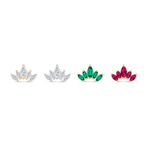 Aretes para Cartílago en Oro Sólido de 14K con Diseño de Corona en Marquise, Arete para Perforación con Rosca Interna, Joyería minimalista.