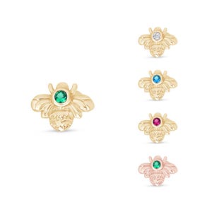 14K Solid Gold Bumblebee Cartilage Flat Back Earring, Hypoallergenic 18G Helix Piercing Stud, Threaded Earring Jewelry, Holiday Gift for Her