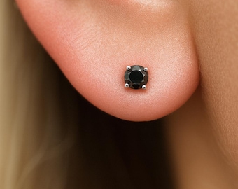 18G White Gold Black Diamond Earring, Flat Back Helix Stud, 14k Gold Helix Jewelry, Birthday Gift For him & her