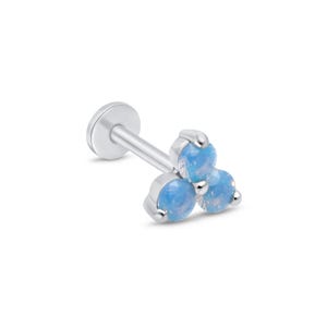 Blue Opal White Gold Nose Stud Earrings – Hypoallergenic Helix and Tragus Cartilage Studs – Dainty White Gold Jewelry – Perfect Gift for Her