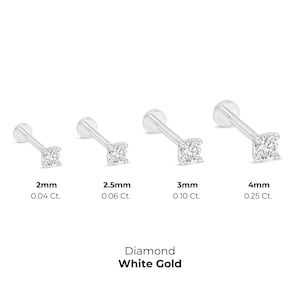 Aretes de Diamante con reespaldo plano, perfectos para uso diario, elaborados en Oro Sólido de 14K. Joyeria Hipoalergénica, & Minimalista.