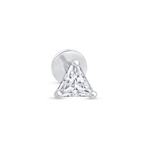 Massief gouden Trillian Cut CZ-oorbel met platte achterkant 14k goud, kraakbeenpiercing witgoud, 18G oorbel met interne schroefdraad voor gevoelige huid