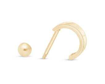 14K Gold Mini Huggie Hoop Earring, Hypoallergenic Cuff Wrap for Lobe Piercing, Threaded Gold Hoop, Women Jewelry Gift For Her