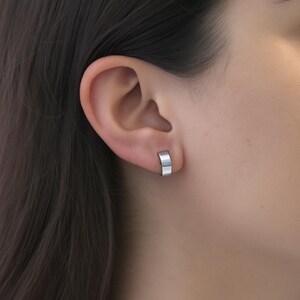 14K White Gold Ball Back Ear Cuff | Wide Hoop Stud for Helix, Tragus or Lobe | Threaded Cuff Earring for Sensitive Ears | Gift for Him