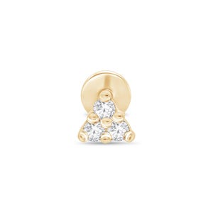 Diamond 14K Solid Gold Trillion Cut Flat Back Stud For Gift, Genuine Diamond Piercing Jewelry, 18G Threaded Earring Gift for Mom or Wife