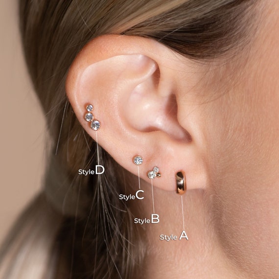 Cartilage Earring Set Diamond Flat Back, Hoop Crawler Earring