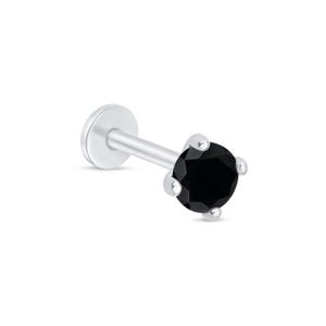 18G White Gold Black Diamond Earring, Screw Back Flat Stud for Helix Piercing, Holiday Gift Jewelry for Wife or Boyfriend , 14k Gold Tragus