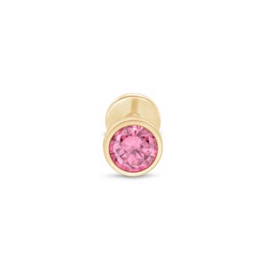 Pink Tourmaline Bezel Stud, 14K Gold Flat Back Earring, Hypoallergenic Tragus Piercing Jewelry, Solid Gold Helix Stud, Sensitive Ear Jewelry