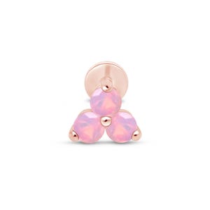 Pink Opal Trio Earring in 14K Rose Gold Hypoallergenic Cartilage Stud for Tragus Conch Helix Piercing October Birthday Gift for Him & Her