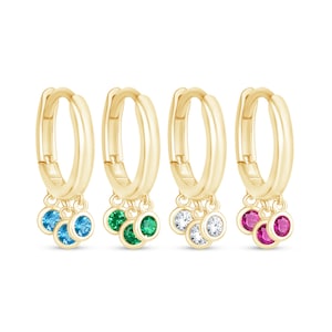 8MM Solid Gold Cartilage Hoop Earring, Charm Hoops with CZ, Ruby, Emerald, or Topaz, Piercing Hoop for Men & Women, Jewelry Gift for Girls