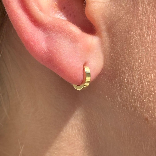 Créoles Huggie en or massif 14 carats, bijoux piercing lobe hélicoïdal 6 mm ou 8 mm, cadeau d'anniversaire pour elle/lui/maman