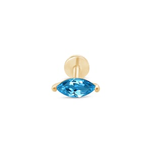 Arete de cartílago de color topacio azul para piercing, hipoalergénico, joyeria con respaldo plano y rosca interna,joyeria fina,minimalista.