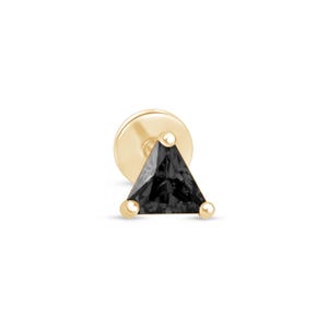 Black Onyx 14K Gold Flat Back Triangle Stud Earring | Cartilage and Tragus Piercing Jewelry | Minimalist Jewelry for Men | Solid Gold Gifts