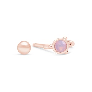Rose Gold Opal Huggie Hoop Earring, Tiny Pink Opal Cartilage Hoop, Lightweight Gold Helix Earring, Dainty Gold Gift for Her, Lab-grown Opal
