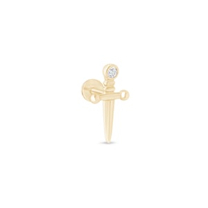 14k Real Gold Sword Stud Earring, Small Gold Stud for Men, Minimal Earlobe Earring, Jewelry Gift Idea For Him, Dainty Gold Earring