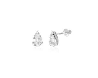 Pear Mixed Diamond Screw Back Earrings