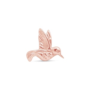 Rose 14k Gold Hummingbird Earring, Flat Back Jewelry, 18G Threaded Labret for Men and Men, Tragus Piercing Stud, Unique Father's Day Gift