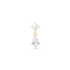 Aretes de Perla y Diamante en Oro Sólido de 14k, Hipoalergénicos con Base Plana para Piercings de Cartílago y Lóbulo,Joyeria fina y elegante
