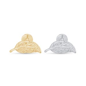 Pendientes de Cartílago con Diseño de Hoja de Oro Sólido en 14K, Perforaciones para Helix, Tragus, Concha y Lóbulo para Hombres y Mujeres.