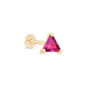 Pendiente en forma de Triangulo, Color Rubí en Oro Sólido de 14K, para Piercing de Concha, Cartílago, Trago y Helix, Joyería minimalista.