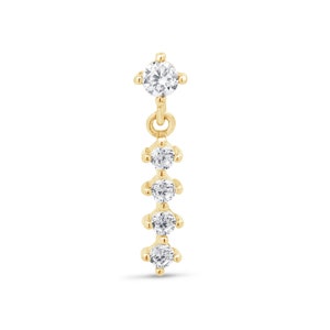 Natuurlijke diamanten streng druppeloorbel in 14 kt geelgoud, lob piercing sieraden voor de gevoelige huid, perfect Moederdagcadeau voor moeder/oma