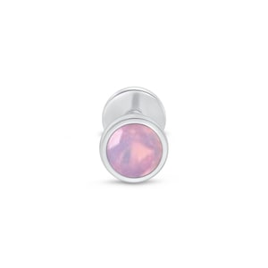 14k Flat Back Opal Earring for Women Cartilage Pink Bezel Stud For Tragus and Helix Piercing Hypoallergenic Jewelry Gift for Men & Women