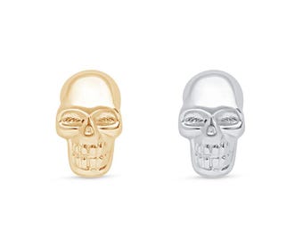 Real 14K Gold Skull Flat Back Stud, Men’s Helix Tragus Cartilage Piercing Jewelry, Minimal Gift for Him