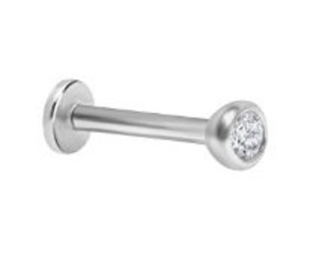 14k Solid Gold Earrings, Oval Cut CZ Studs, Cartilage Earring, Flat Back Earring, Tragus Earring