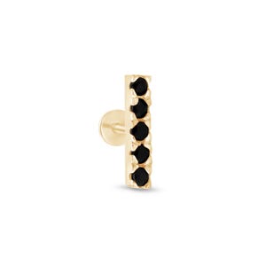 Black Onyx Bar Earrings Studs Flat Back, Black Earrings 14k Gold Stud, Bar Earring Stud For New Piercings, Onyx Solid Gold For Men Piercing