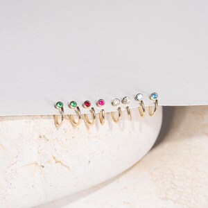 Ruby Open Cuff Hoop Earring in 14K Gold, Bezel Set Red Huggie for Lobe and Helix Piercing, Minimalist Gift for Her