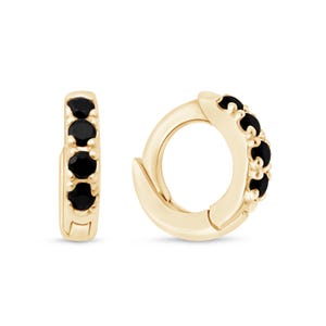 Black Onyx 14K Solid Gold Hoop, Real Gold Conch Piercing, Tiny Gold Cartilage Hoop, Forward Helix Gold Hoop, Lightweight Ear Jewelry Hoop