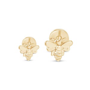 Pendiente Con Diseño de Abeja en Oro Blanco de 14k,Piercing para Helix, Tragus, Stud, Roscado 18G, Piercing de Oro Solido, Stud para Mujeres