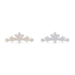 Natural Diamond Flower 14k Gold Crawler Earring, Flat Back Ear Climber For Helix, Solid Gold Ear Crawler, Floral Earring For Mom or Wife