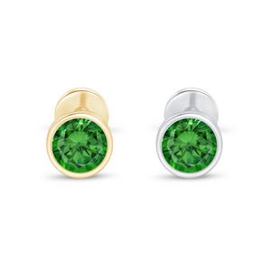 2mm, 2.5mm, 3mm Emerald Gold Earring, Green Emerald Stud, Earring For Upper Piercing, Cartilage Piercing Jewelry, Holiday Gift For Men