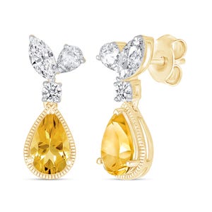 Pear-Cut Citrine Diamond Earring Jewelry, 10K Gold Dangle Drop Jewelry, Screw Back Lobe Earring, Holiday Gift for Her, Bridesmaid Gift Idea