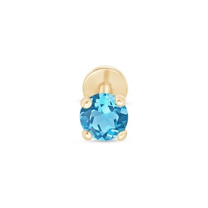 Pendiente de cartílago de topacio azul elegante – Joyería para piercing en oro de 14k – Regalo minimalista, Joyeria fina,Joyeria minimalista