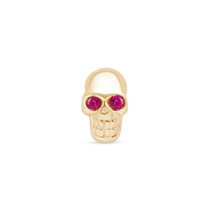 Solid 14k Gold Red Ruby Skull Piercing Stud, Internally Threaded Flat Back Earring for Cartilage & Lobe Piercings, Gothic Punk Jewellery,